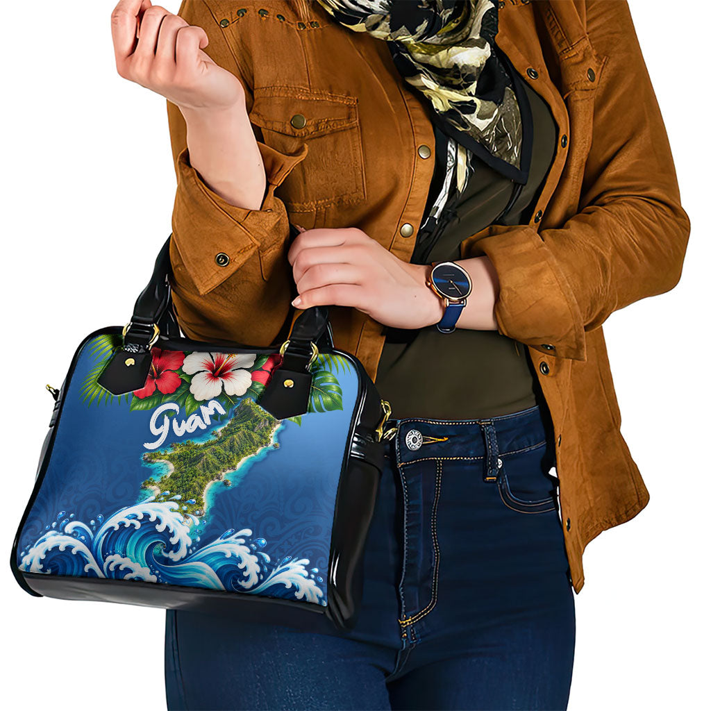 Guam Tropical Island Shoulder Handbag Hibiscus Floral Ocean Waves