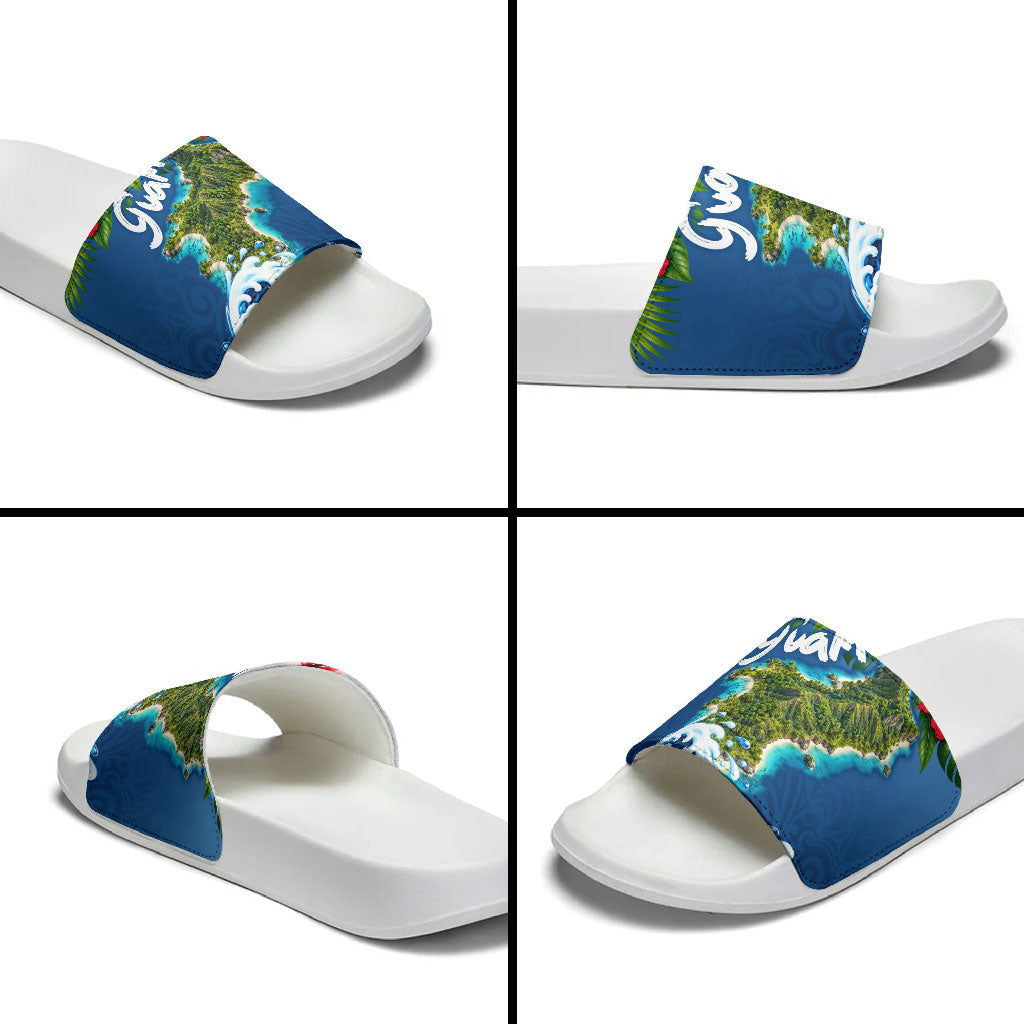 Guam Tropical Island Slide Sandals Hibiscus Floral Ocean Waves TS04 - Polynesian Pride