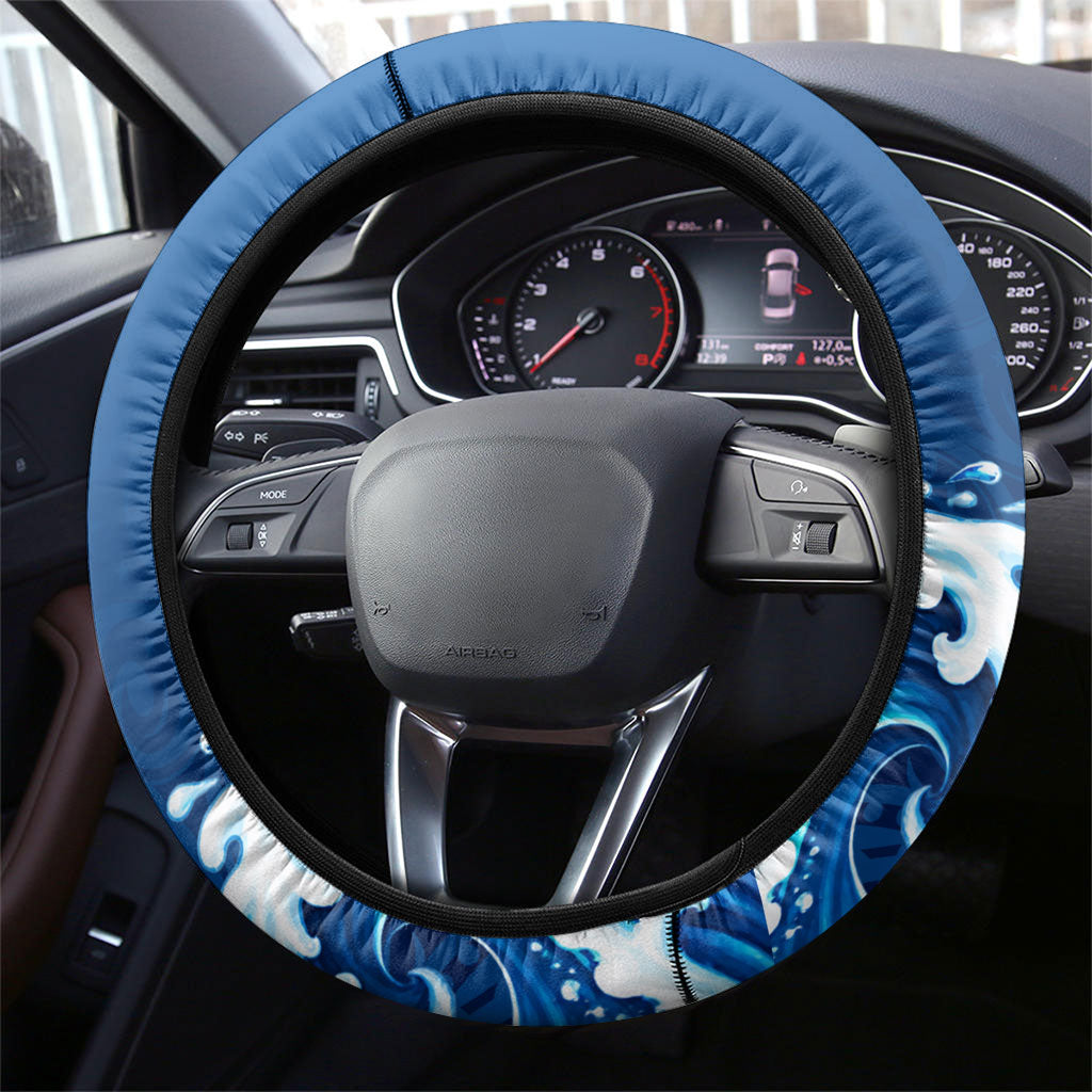 Guam Tropical Island Steering Wheel Cover Hibiscus Floral Ocean Waves