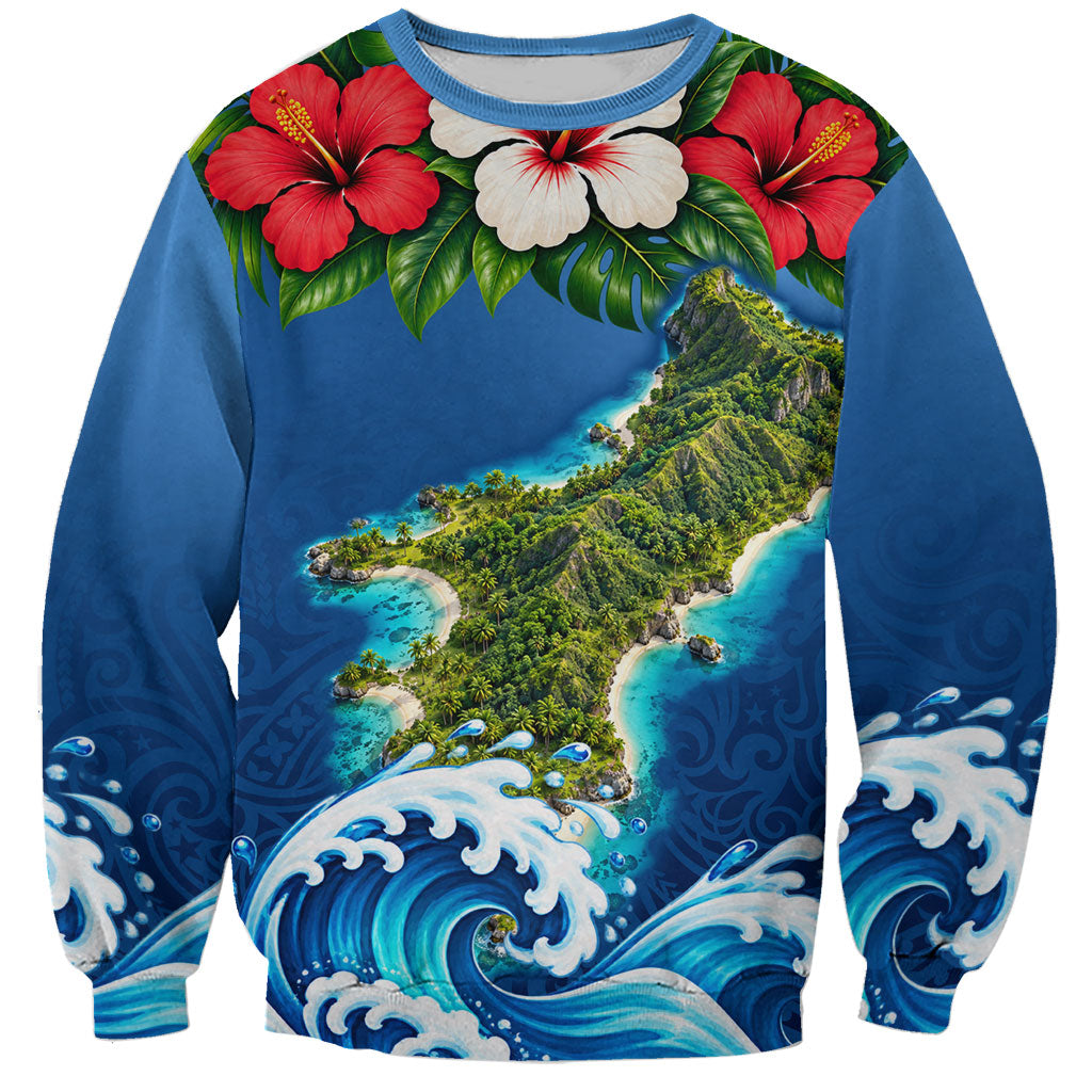 Guam Tropical Island Sweatshirt Hibiscus Floral Ocean Waves