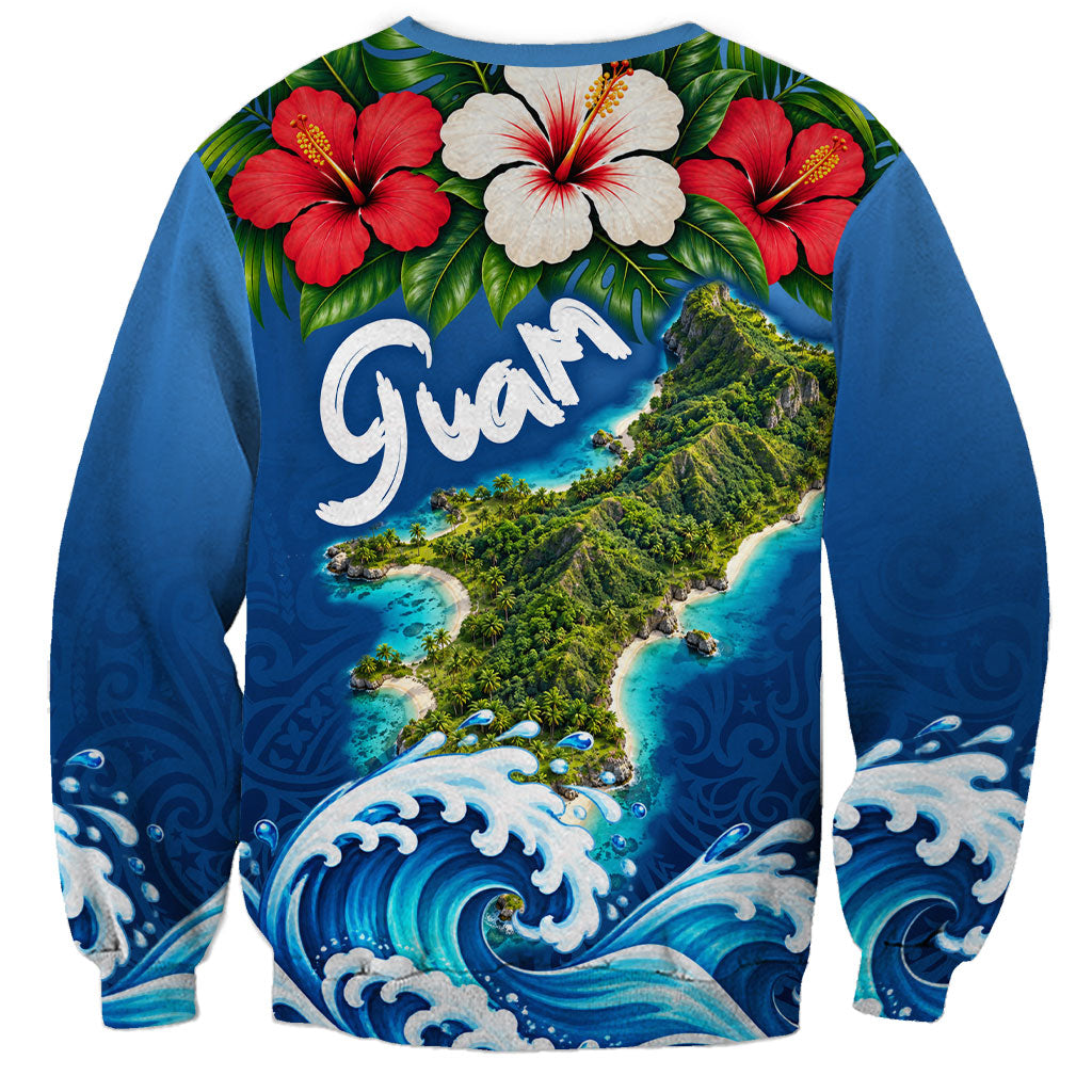 Guam Tropical Island Sweatshirt Hibiscus Floral Ocean Waves