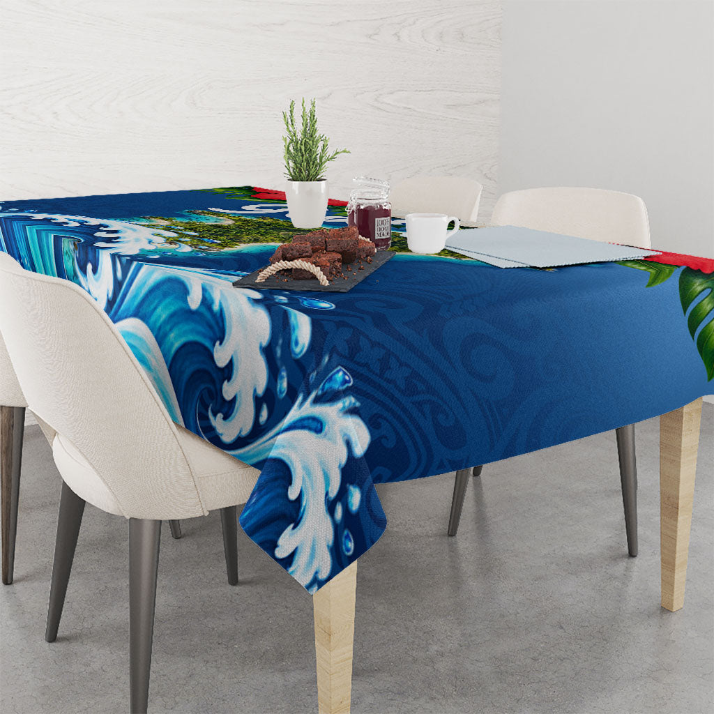 Guam Tropical Island Tablecloth Hibiscus Floral Ocean Waves