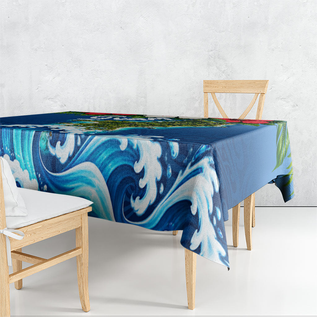 Guam Tropical Island Tablecloth Hibiscus Floral Ocean Waves