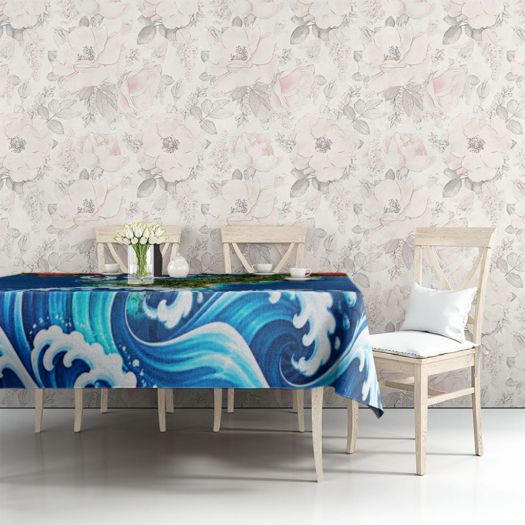 Guam Tropical Island Tablecloth Hibiscus Floral Ocean Waves