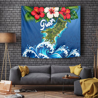 Guam Tropical Island Tapestry Hibiscus Floral Ocean Waves