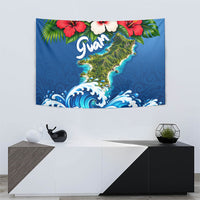 Guam Tropical Island Tapestry Hibiscus Floral Ocean Waves