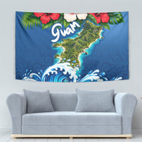 Guam Tropical Island Tapestry Hibiscus Floral Ocean Waves