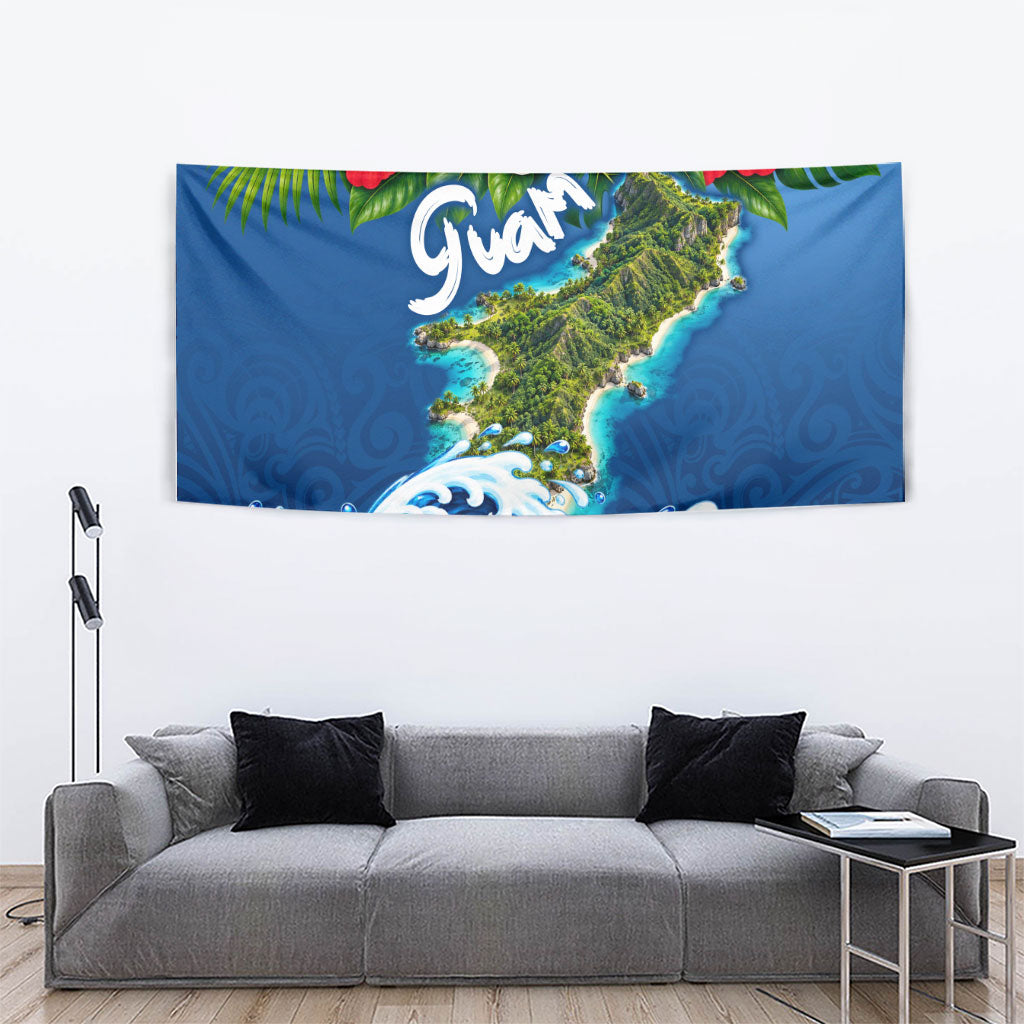 Guam Tropical Island Tapestry Hibiscus Floral Ocean Waves