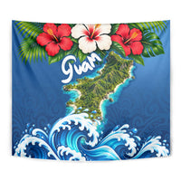 Guam Tropical Island Tapestry Hibiscus Floral Ocean Waves
