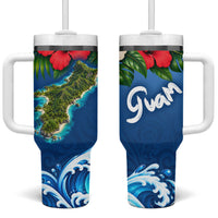 Guam Tropical Island Tumbler With Handle Hibiscus Floral Ocean Waves
