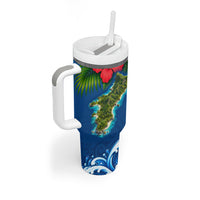 Guam Tropical Island Tumbler With Handle Hibiscus Floral Ocean Waves