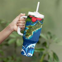Guam Tropical Island Tumbler With Handle Hibiscus Floral Ocean Waves