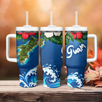 Guam Tropical Island Tumbler With Handle Hibiscus Floral Ocean Waves