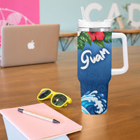 Guam Tropical Island Tumbler With Handle Hibiscus Floral Ocean Waves