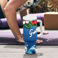 Guam Tropical Island Tumbler With Handle Hibiscus Floral Ocean Waves