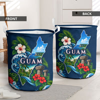 Guam Map Latte Stone Laundry Basket Hibiscus Floral Coastal Landscape TS04 - Polynesian Pride