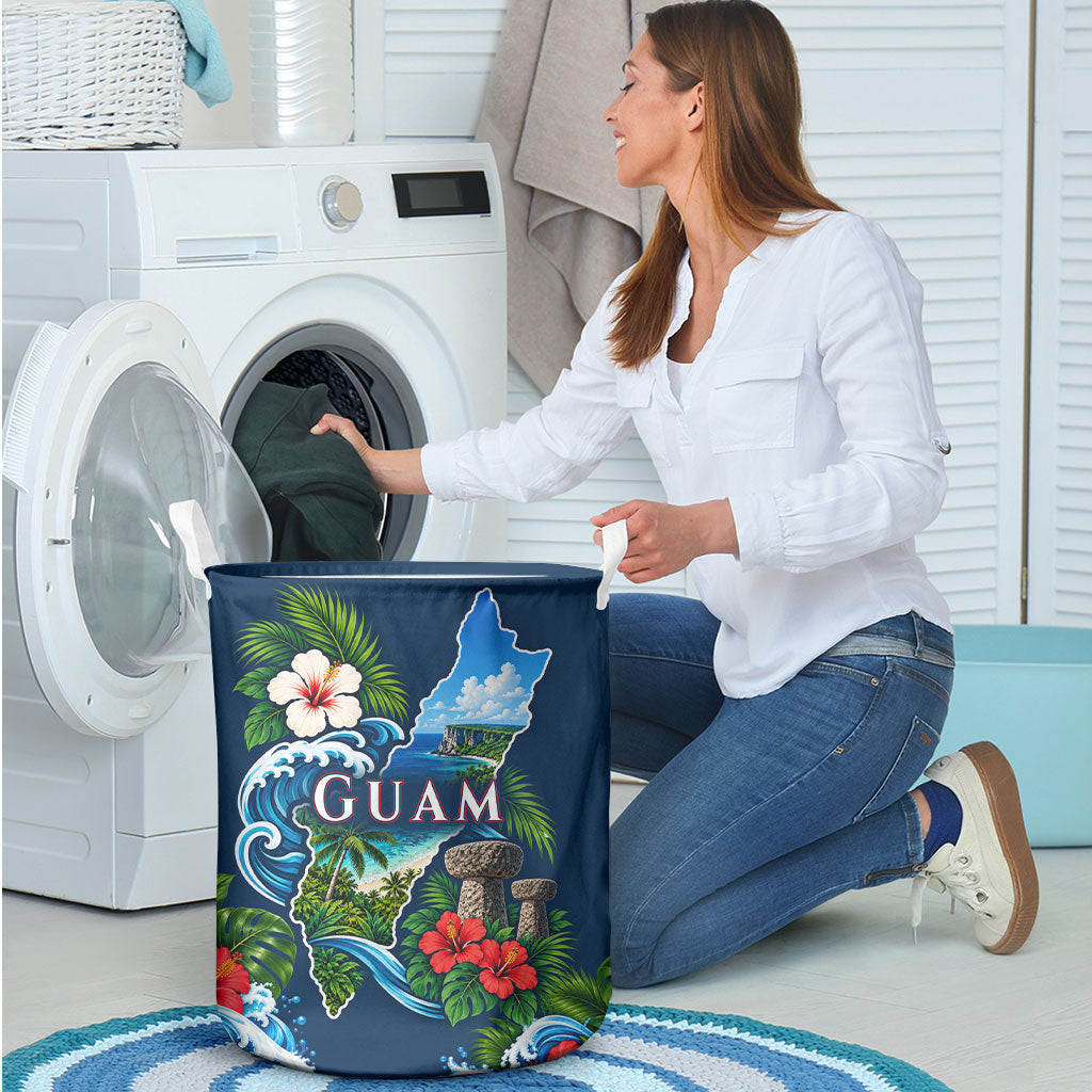 Guam Map Latte Stone Laundry Basket Hibiscus Floral Coastal Landscape TS04 - Polynesian Pride