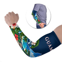 Guam Map Latte Stone Arm Sleeves Hibiscus Floral Coastal Landscape