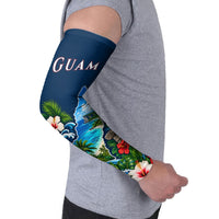 Guam Map Latte Stone Arm Sleeves Hibiscus Floral Coastal Landscape