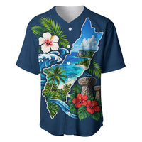 Guam Map Latte Stone Baseball Jersey Hibiscus Floral Coastal Landscape