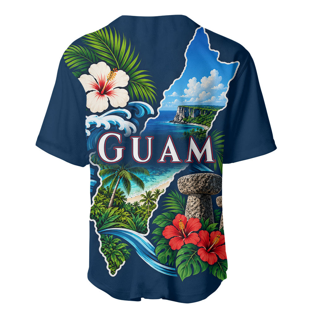 Guam Map Latte Stone Baseball Jersey Hibiscus Floral Coastal Landscape