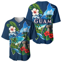 Guam Map Latte Stone Baseball Jersey Hibiscus Floral Coastal Landscape