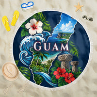 Guam Map Latte Stone Beach Blanket Hibiscus Floral Coastal Landscape TS04 One Size 150cm Blue Red - Polynesian Pride