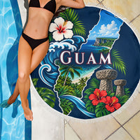 Guam Map Latte Stone Beach Blanket Hibiscus Floral Coastal Landscape TS04 - Polynesian Pride