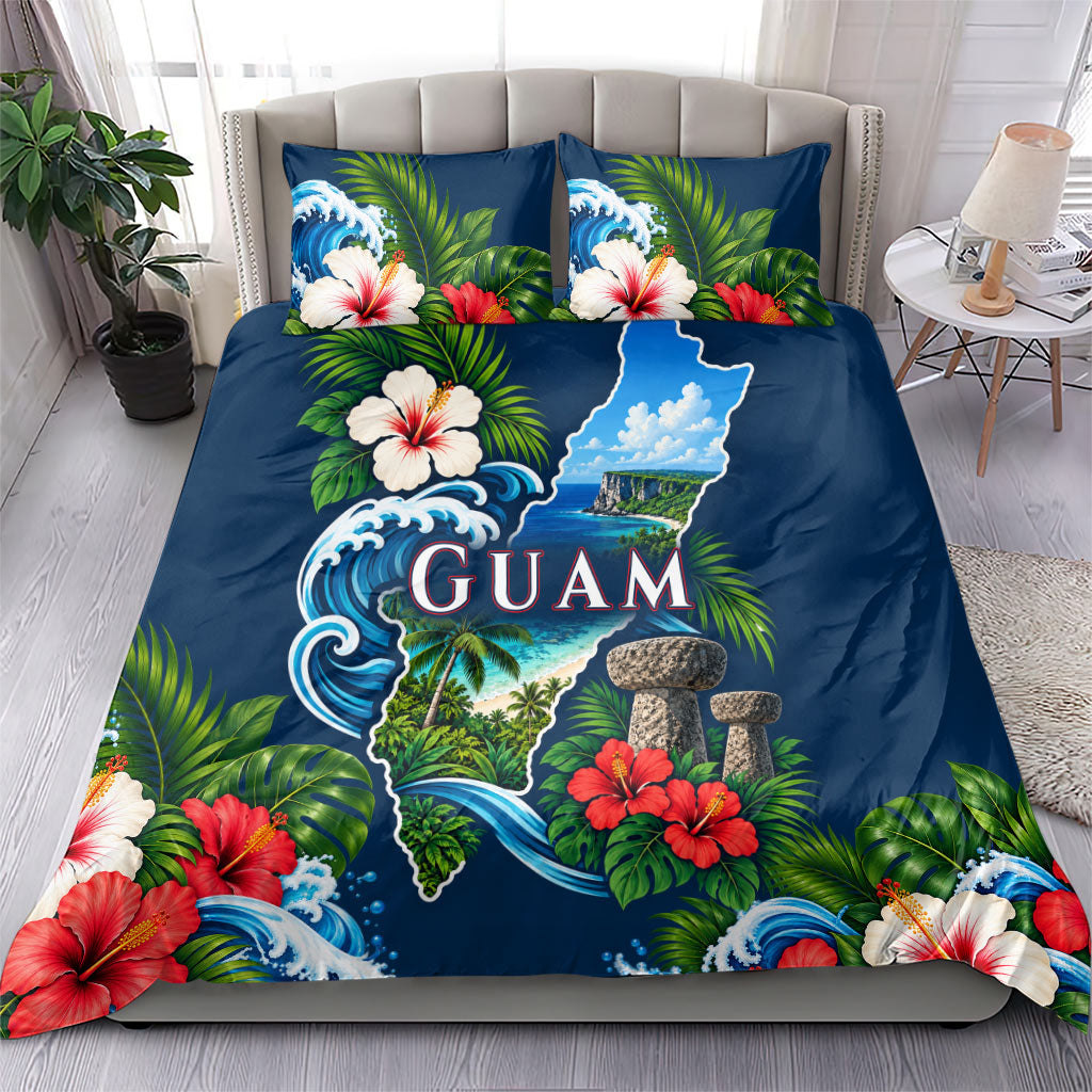 Guam Map Latte Stone Bedding Set Hibiscus Floral Coastal Landscape TS04 - Polynesian Pride