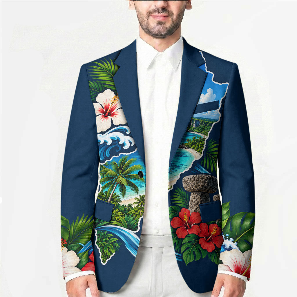 Guam Map Latte Stone Blazer Hibiscus Floral Coastal Landscape