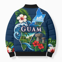 Guam Map Latte Stone Bomber Puffer Jacket Hibiscus Floral Coastal Landscape TS04 - Polynesian Pride