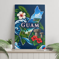 Guam Map Latte Stone Canvas Wall Art Hibiscus Floral Coastal Landscape