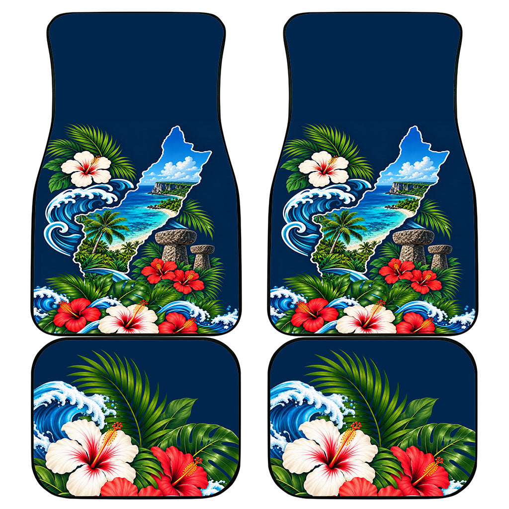 Guam Map Latte Stone Car Mats Hibiscus Floral Coastal Landscape