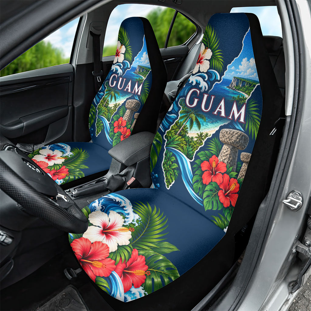 Guam Map Latte Stone Car Seat Cover Hibiscus Floral Coastal Landscape TS04 - Polynesian Pride