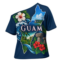 Guam Map Latte Stone Cross Shoulder Shirt Hibiscus Floral Coastal Landscape