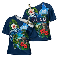 Guam Map Latte Stone Cross Shoulder Shirt Hibiscus Floral Coastal Landscape