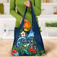 Guam Map Latte Stone Grocery Bag Hibiscus Floral Coastal Landscape TS04 - Polynesian Pride