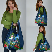 Guam Map Latte Stone Grocery Bag Hibiscus Floral Coastal Landscape TS04 - Polynesian Pride