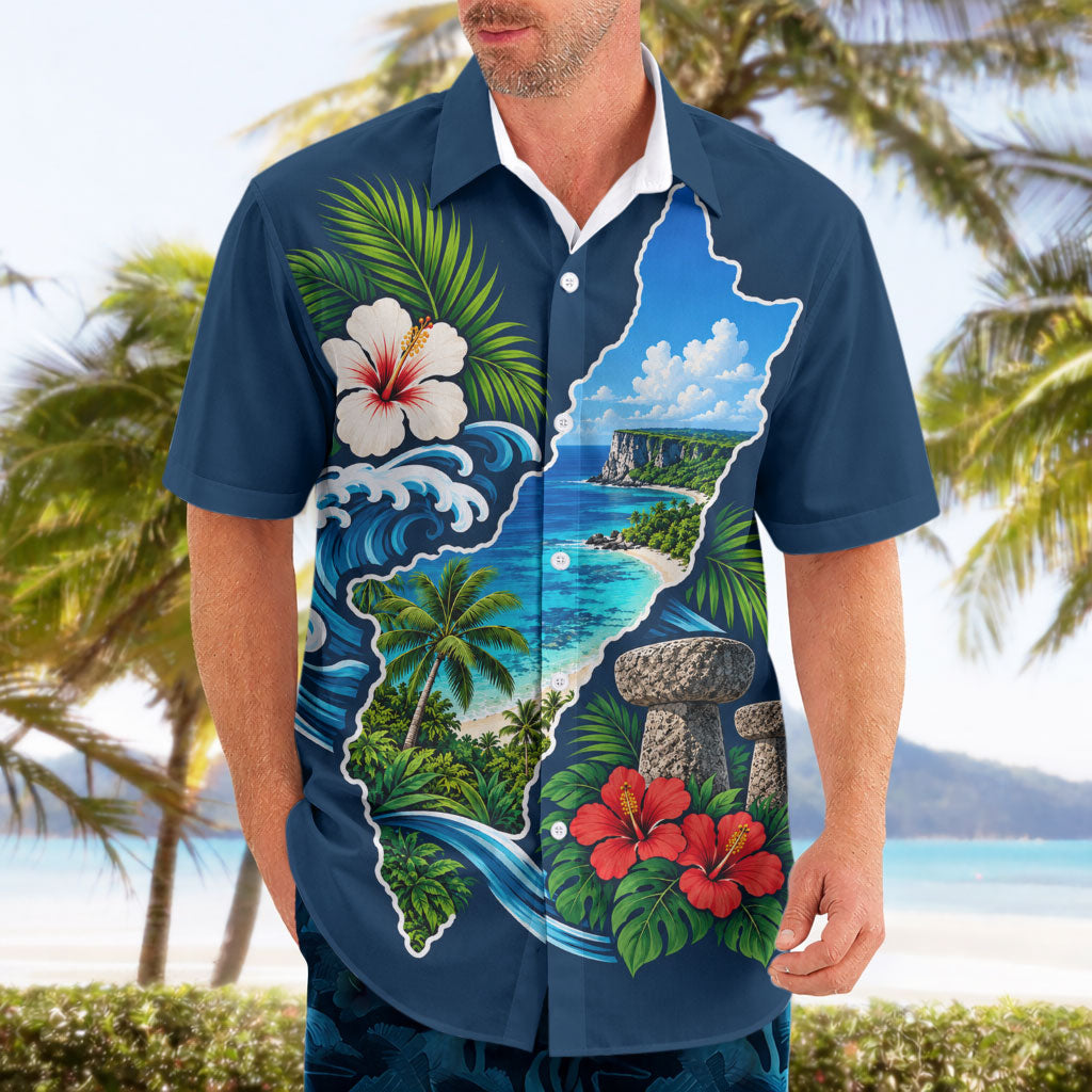 Guam Map Latte Stone Hawaiian Shirt Hibiscus Floral Coastal Landscape TS04 - Polynesian Pride