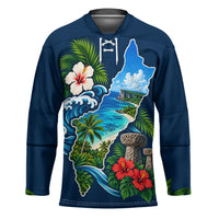 Guam Map Latte Stone Hockey Jersey Hibiscus Floral Coastal Landscape