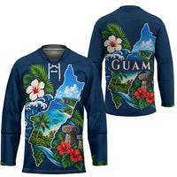 Guam Map Latte Stone Hockey Jersey Hibiscus Floral Coastal Landscape