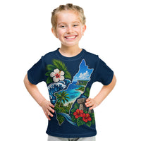 Guam Map Latte Stone Kid T Shirt Hibiscus Floral Coastal Landscape TS04 Blue Red - Polynesian Pride