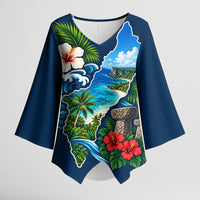 Guam Map Latte Stone Kimono Sleeve Blouse Hibiscus Floral Coastal Landscape