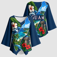 Guam Map Latte Stone Kimono Sleeve Blouse Hibiscus Floral Coastal Landscape