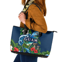 Guam Map Latte Stone Leather Tote Bag Hibiscus Floral Coastal Landscape