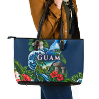 Guam Map Latte Stone Leather Tote Bag Hibiscus Floral Coastal Landscape