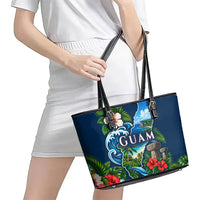 Guam Map Latte Stone Leather Tote Bag Hibiscus Floral Coastal Landscape