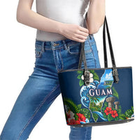 Guam Map Latte Stone Leather Tote Bag Hibiscus Floral Coastal Landscape