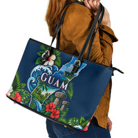 Guam Map Latte Stone Leather Tote Bag Hibiscus Floral Coastal Landscape