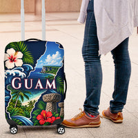 Guam Map Latte Stone Luggage Cover Hibiscus Floral Coastal Landscape
